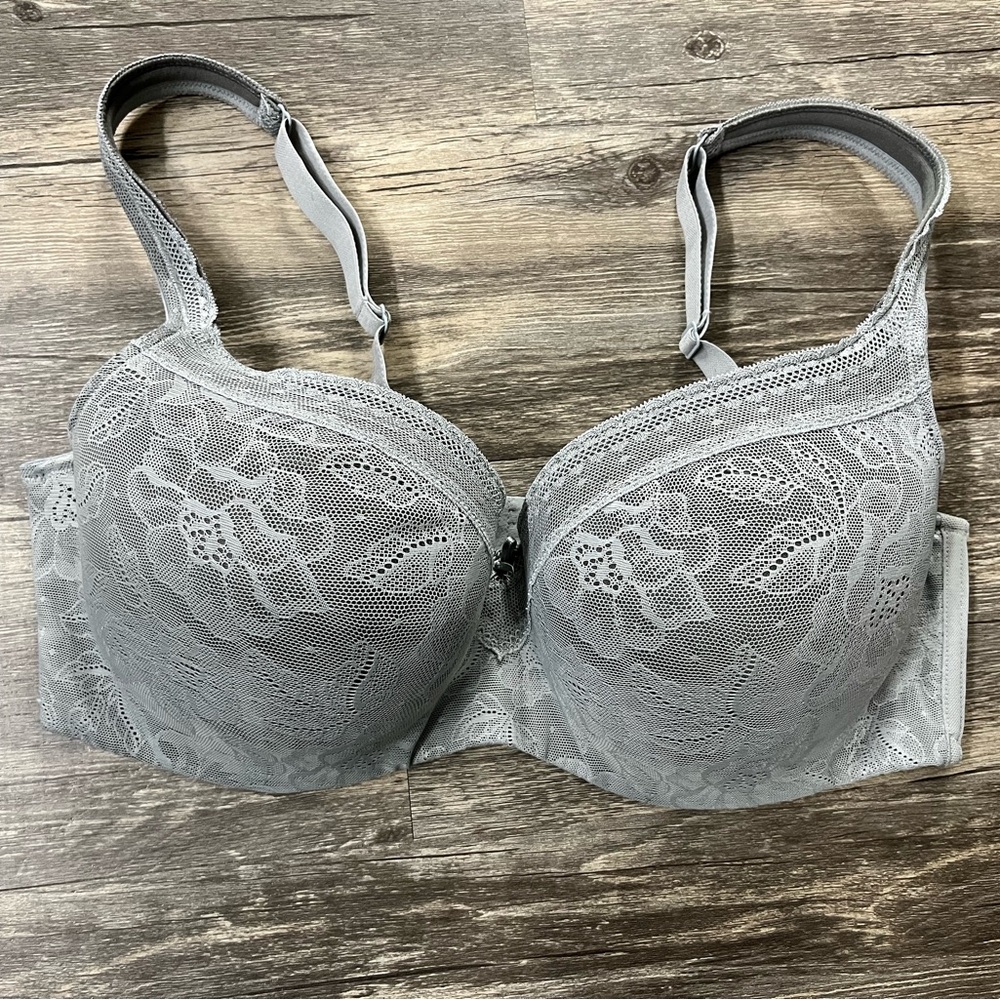 Cacique 40DD(e) balconette gray lace bra